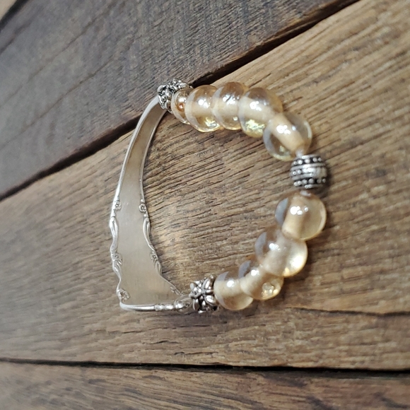 Vintage Silverware Spoon Bracelet w Glass Pearls. XS - Picture 3 of 5